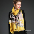 Women Long Wool Tiger Pattern Digital Printing Yellow Muffler Scarf